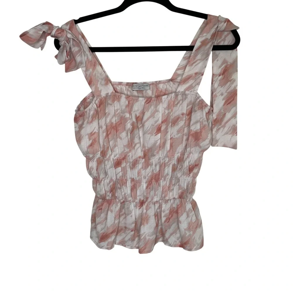 Paper Crane Pink & White Smocked Sleeveless Top With Tie Straps Womens Size M - Picture 1 of 9
